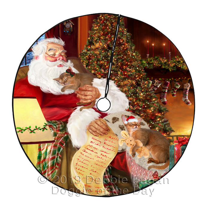 Santa Sleeping with Abyssian Cats Christmas Tree Skirt