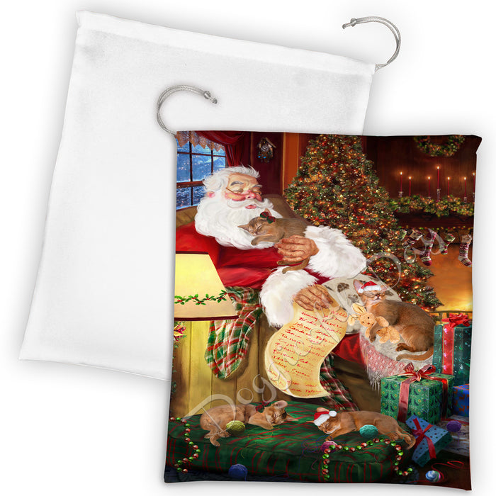 Santa Sleeping with Abyssian Cats Drawstring Laundry or Gift Bag LGB48758