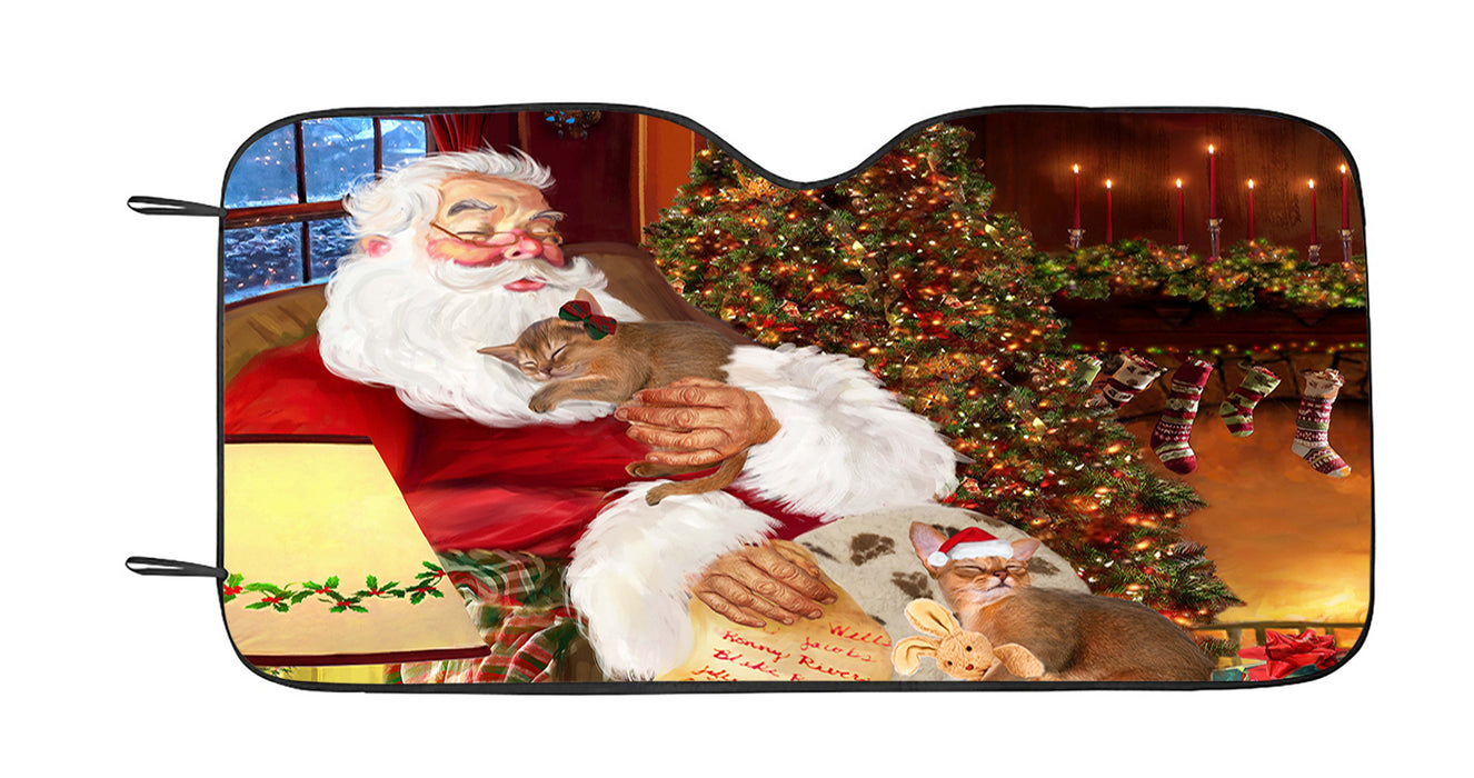 Santa Sleeping with Abyssian Cats Car Sun Shade