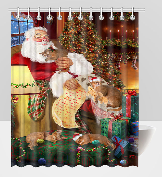 Santa Sleeping with Abyssian Cats Shower Curtain
