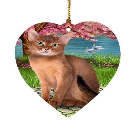 Abyssinian Cat Heart Christmas Ornament HPOR52746