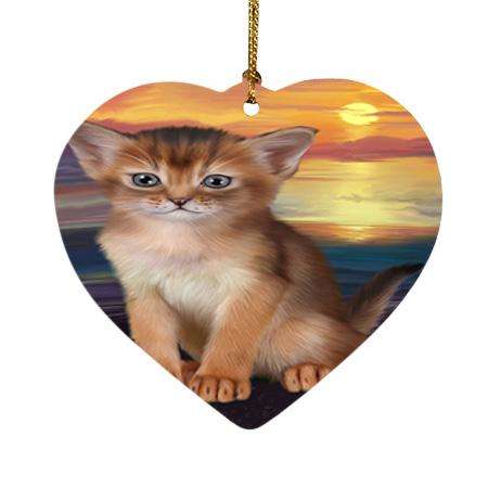 Abyssinian Cat Heart Christmas Ornament HPOR52758