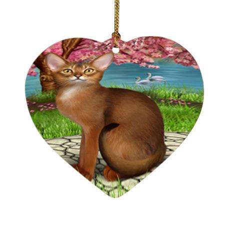 Abyssinian Cat Heart Christmas Ornament HPOR54739