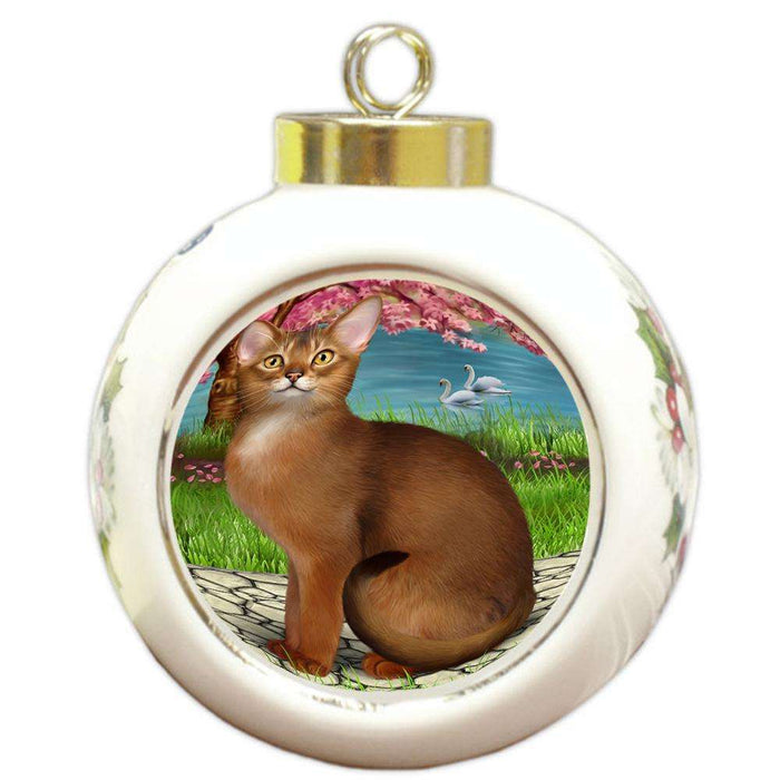 Abyssinian Cat Round Ball Christmas Ornament RBPOR54739
