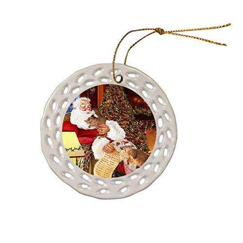 Abyssinian Cats and Kittens Sleeping with Santa Ceramic Doily Ornament D091