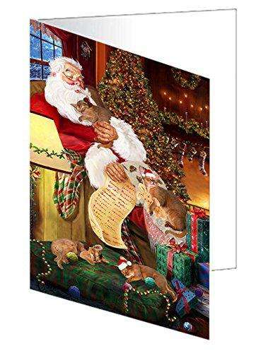 Abyssinian Cats and Kittens Sleeping with Santa Handmade Artwork Assorted Pets Greeting Cards and Note Cards with Envelopes for All Occasions and Holiday Seasons