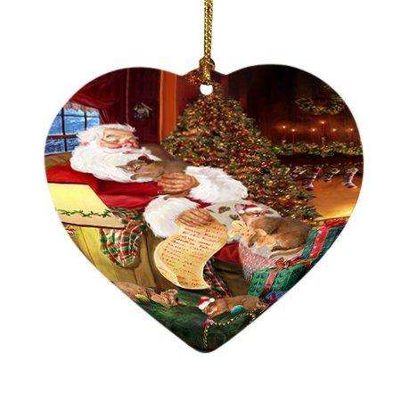 Abyssinian Cats and Kittens Sleeping with Santa Heart Christmas Ornament D386