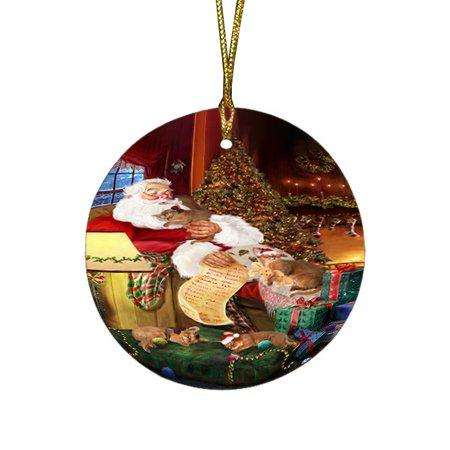 Abyssinian Cats and Kittens Sleeping with Santa Round Christmas Ornament D386