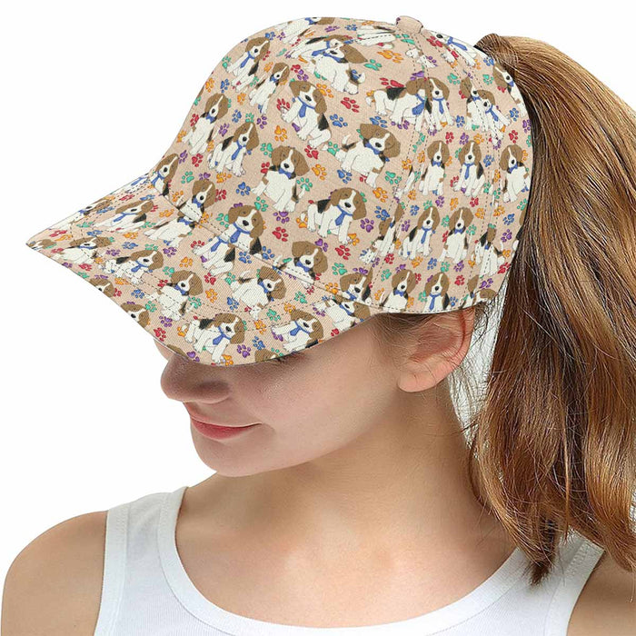 Women's All Over Rainbow Paw Print Beagle Dog Snapback Hat Cap