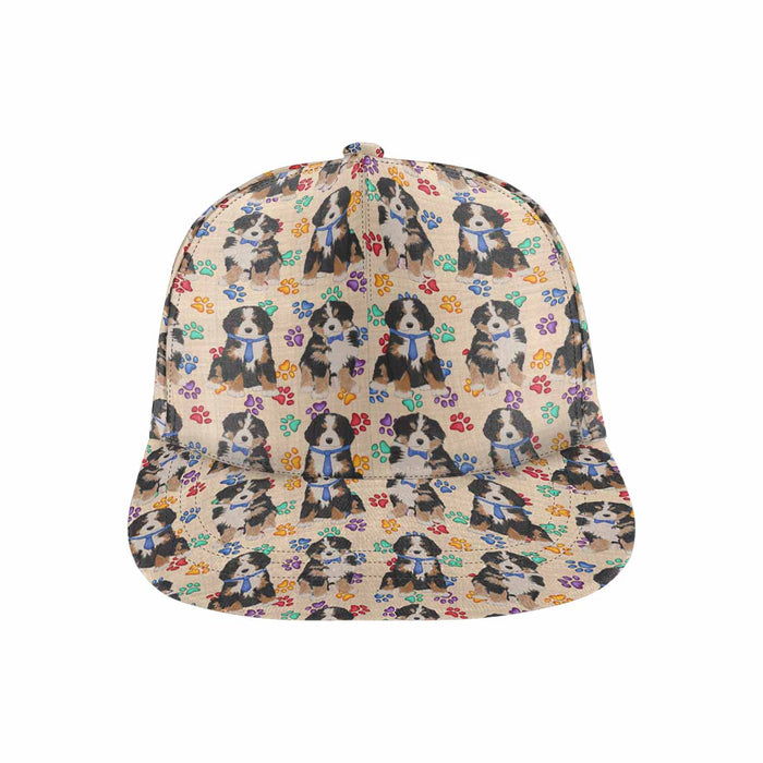 Women's All Over Rainbow Paw Print Bernese Mountain Dog Snapback Hat Cap