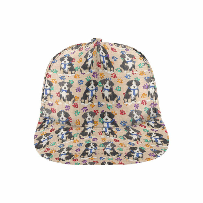 Women's All Over Rainbow Paw Print Greater Swiss Mountain Dog Snapback Hat Cap