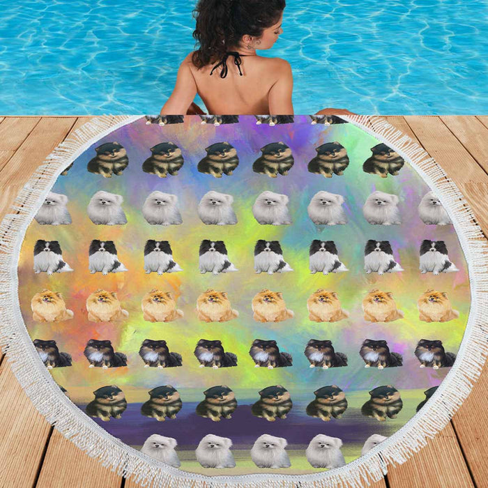 Pomeranians Dogs  Round Beach Mat 59’’