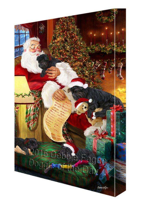 Affenpinscher Dog and Puppies Sleeping with Santa Painting Printed on Canvas Wall Art Signed