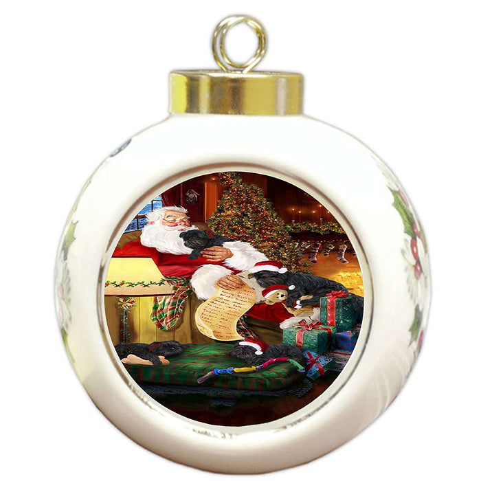 Affenpinscher Dog and Puppies Sleeping with Santa Round Ball Christmas Ornament