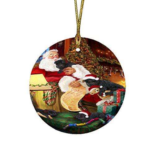 Affenpinscher Dog and Puppies Sleeping with Santa Round Christmas Ornament