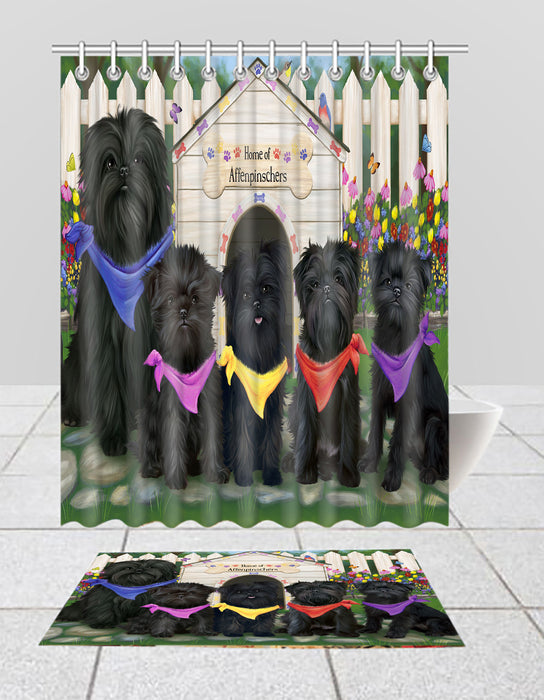 Spring Dog House Affenpinscher Dogs Bath Mat and Shower Curtain Combo