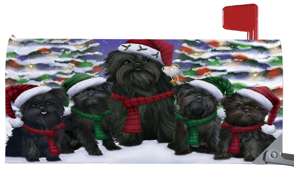 Magnetic Mailbox Cover Affenpinschers Dog Christmas Family Portrait in Holiday Scenic Background MBC48182