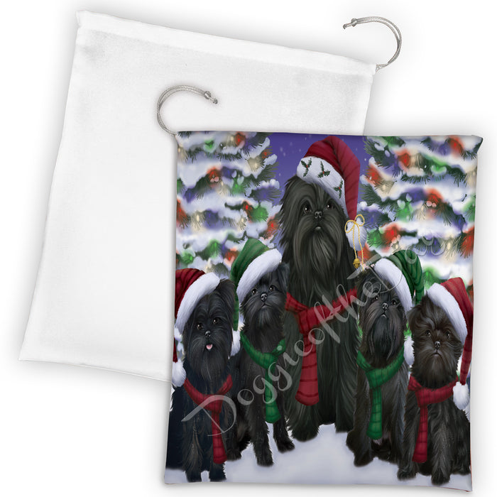 Affenpinscher Dogs Christmas Family Portrait in Holiday Scenic Background Drawstring Laundry or Gift Bag LGB48098