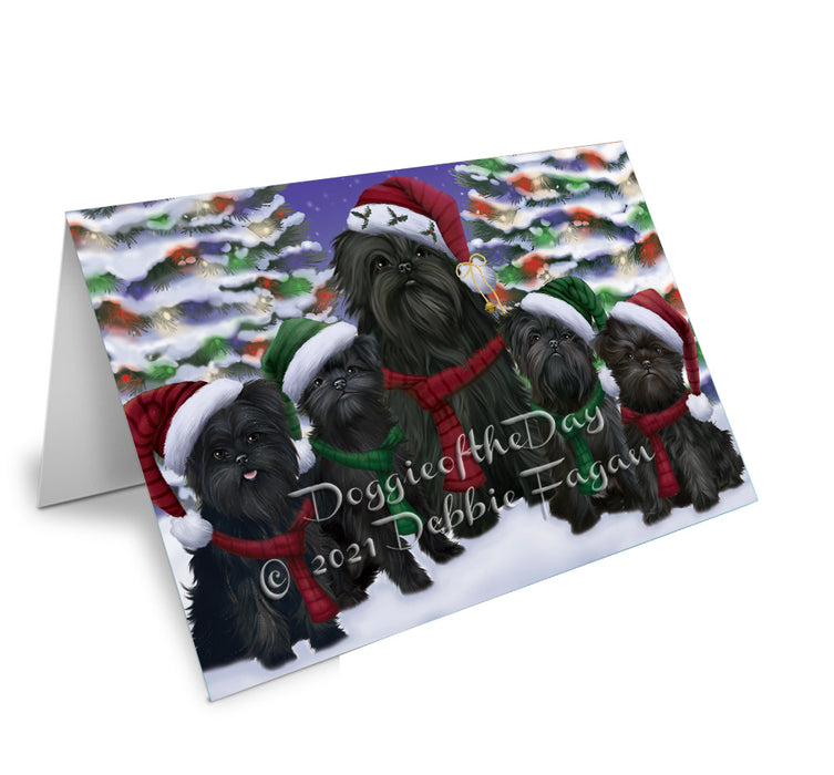 Christmas Family Portrait Affenpinscher Dog Handmade Artwork Assorted Pets Greeting Cards and Note Cards with Envelopes for All Occasions and Holiday Seasons