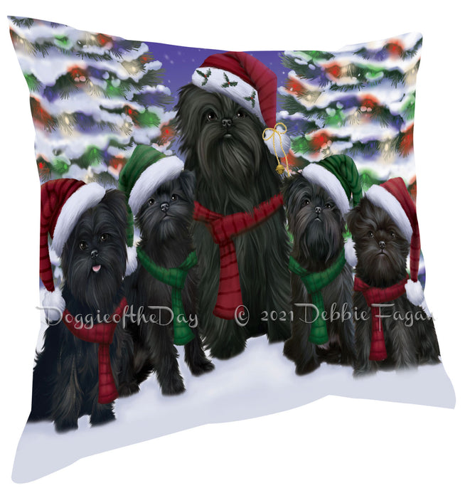 Christmas Family Portrait Affenpinscher Dog Pillow with Top Quality High-Resolution Images - Ultra Soft Pet Pillows for Sleeping - Reversible & Comfort - Ideal Gift for Dog Lover - Cushion for Sofa Couch Bed - 100% Polyester