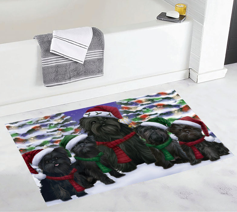 Affenpinscher Dogs Christmas Family Portrait in Holiday Scenic Background Bath Mat