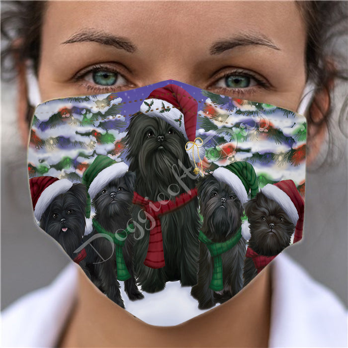 Affenpinscher Dogs Christmas Family Portrait in Holiday Scenic Background Face Mask FM48300