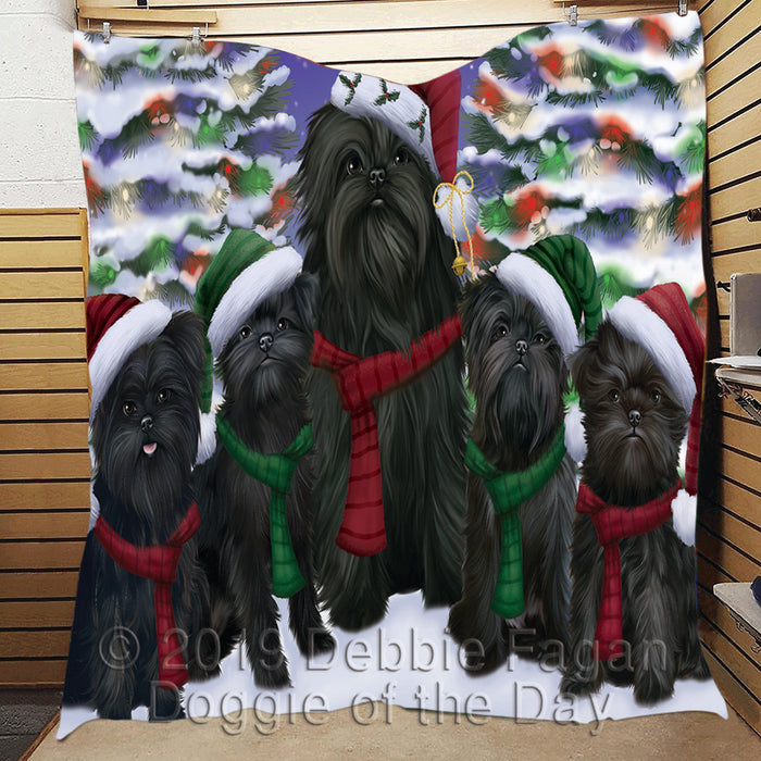 Affenpinscher Dogs Christmas Family Portrait in Holiday Scenic Background Quilt