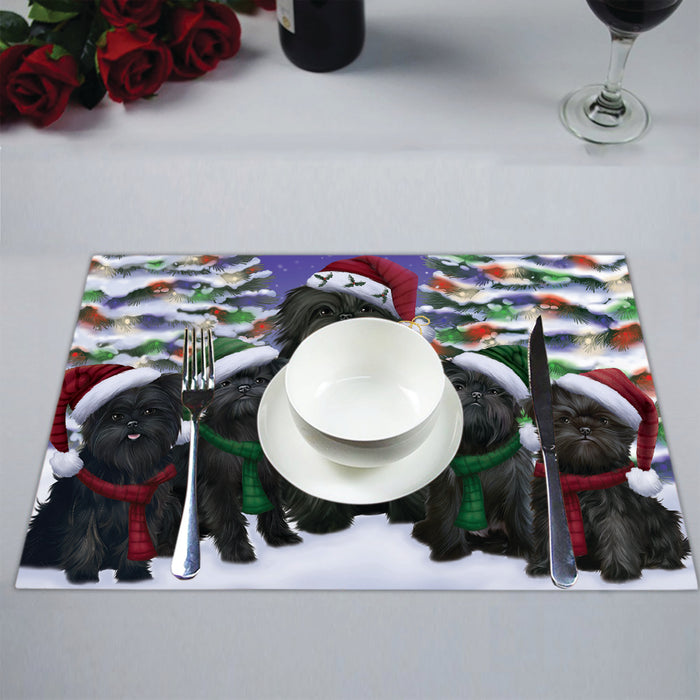 Affenpinscher Dogs Christmas Family Portrait in Holiday Scenic Background Placemat
