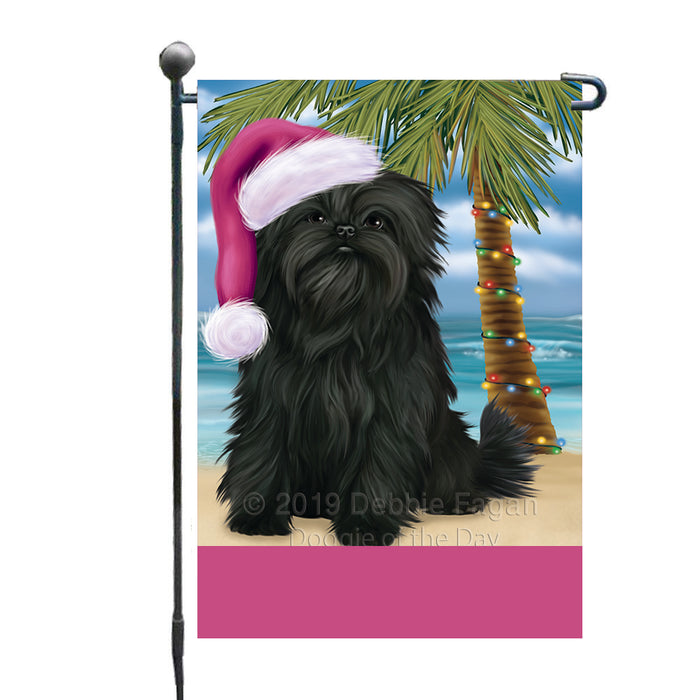 Personalized Summertime Happy Holidays Christmas Affenpinscher Dog on Tropical Island Beach  Custom Garden Flags GFLG-DOTD-A60359