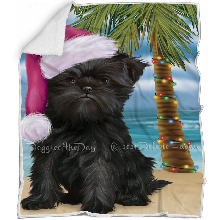 Summertime Happy Holidays Christmas Affenpinscher Dog on Tropical Island Beach Blanket