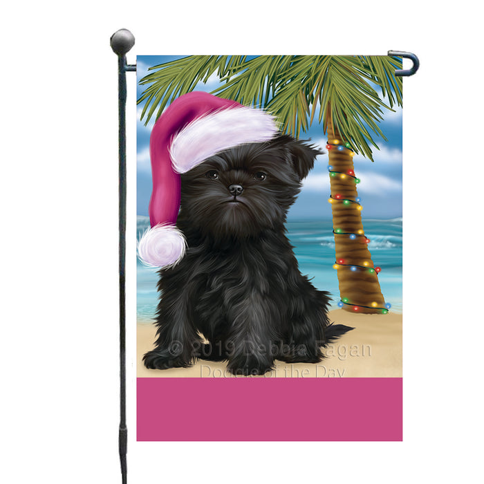 Personalized Summertime Happy Holidays Christmas Affenpinscher Dog on Tropical Island Beach  Custom Garden Flags GFLG-DOTD-A60360