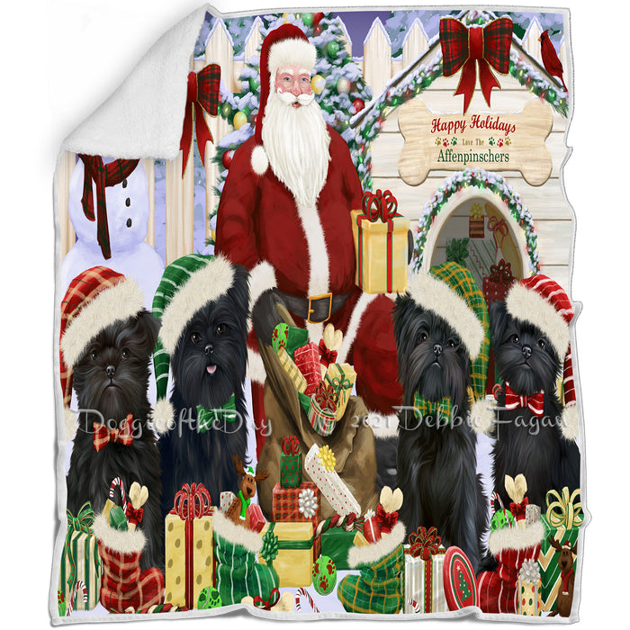 Happy Holidays Christmas Affenpinschers Dog House Gathering Blanket BLNKT77493