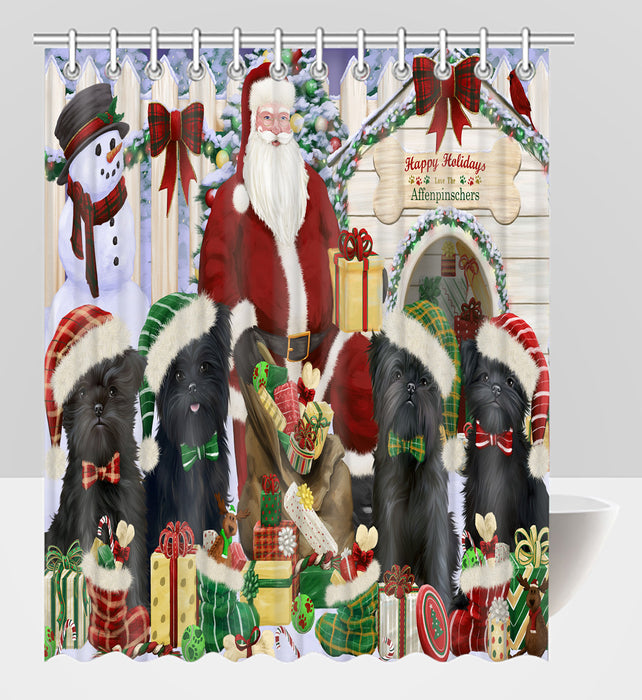 Happy Holidays Christmass Affenpinscher Dogs House Gathering Shower Curtain