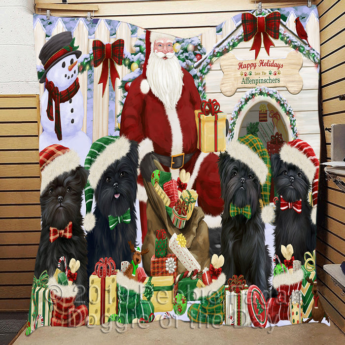 Happy Holidays Christmas Affenpinscher Dogs House Gathering Quilt