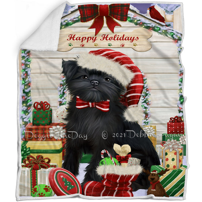Happy Holidays Christmas Affenpinscher Dog House with Presents Blanket BLNKT77736