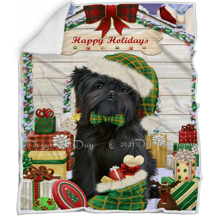 Happy Holidays Christmas Affenpinscher Dog House with Presents Blanket BLNKT77709