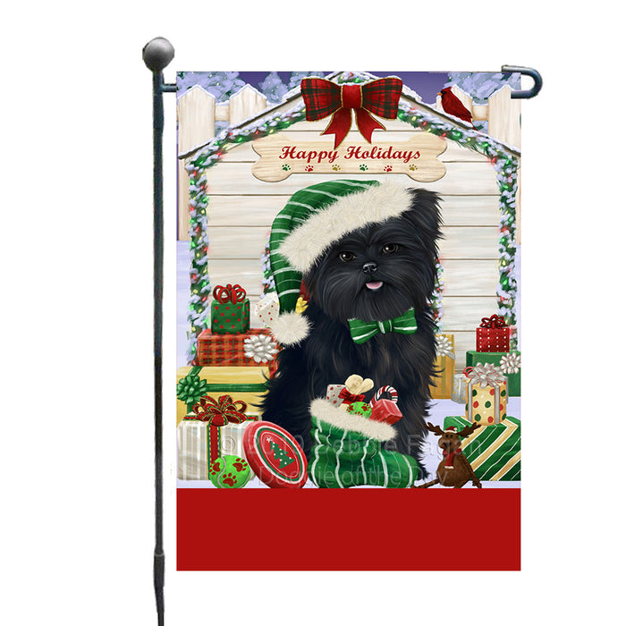 Personalized Happy Holidays Christmas Affenpinscher Dog House with Presents Custom Garden Flags GFLG-DOTD-A59255