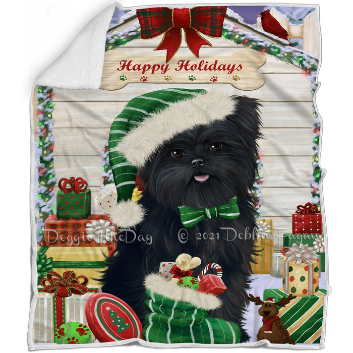 Happy Holidays Christmas Affenpinscher Dog House with Presents Blanket BLNKT77718
