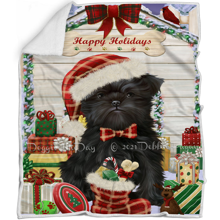 Happy Holidays Christmas Affenpinscher Dog House with Presents Blanket BLNKT77727