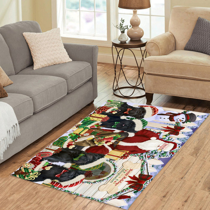 Happy Holidays Christma Affenpinscher Dogs House Gathering Area Rug