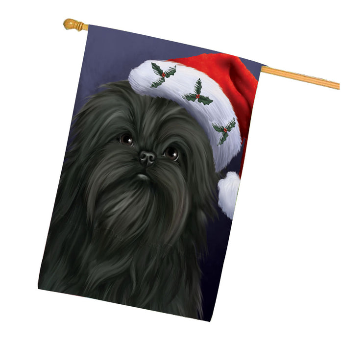 Christmas Santa Hat Affenpinscher Dog House Flag Outdoor Decorative Double Sided Pet Portrait Weather Resistant Premium Quality Animal Printed Home Decorative Flags 100% Polyester