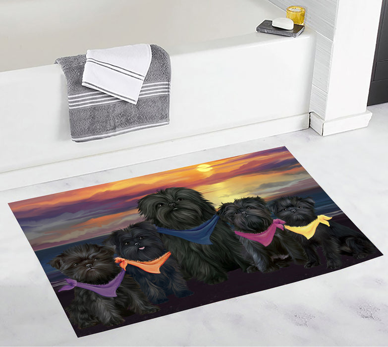 Family Sunset Portrait Affenpinscher Dogs Bath Mat