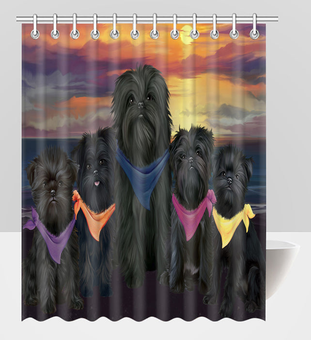 Family Sunset Portrait Affenpinscher Dogs Shower Curtain