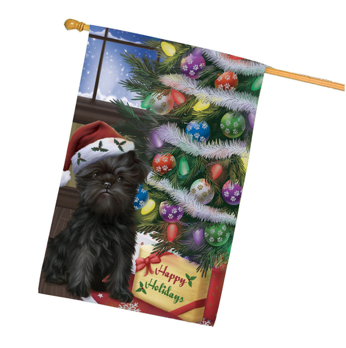 Christmas Tree with Presents Affenpinscher Dog House Flag Outdoor Decorative Double Sided Pet Portrait Weather Resistant Premium Quality Animal Printed Home Decorative Flags 100% Polyester