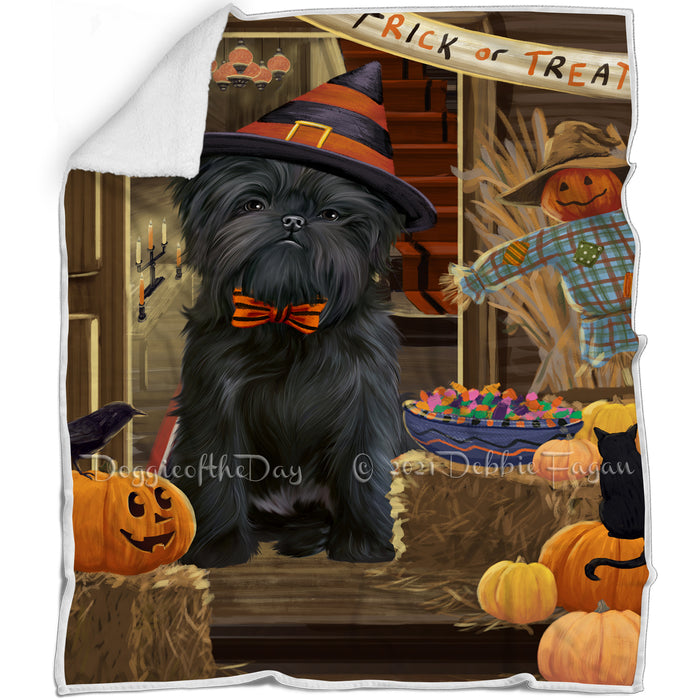 Enter at Own Risk Trick or Treat Halloween Affenpinscher Dog Blanket BLNKT93603