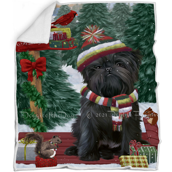Merry Christmas Woodland Sled Affenpinscher Dog Blanket BLNKT142649