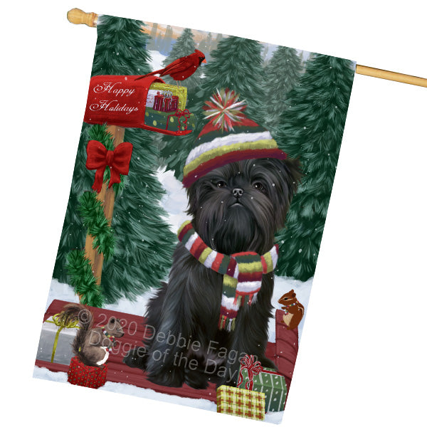 Christmas Woodland Sled Affenpinscher Dog House Flag Outdoor Decorative Double Sided Pet Portrait Weather Resistant Premium Quality Animal Printed Home Decorative Flags 100% Polyester FLG69498