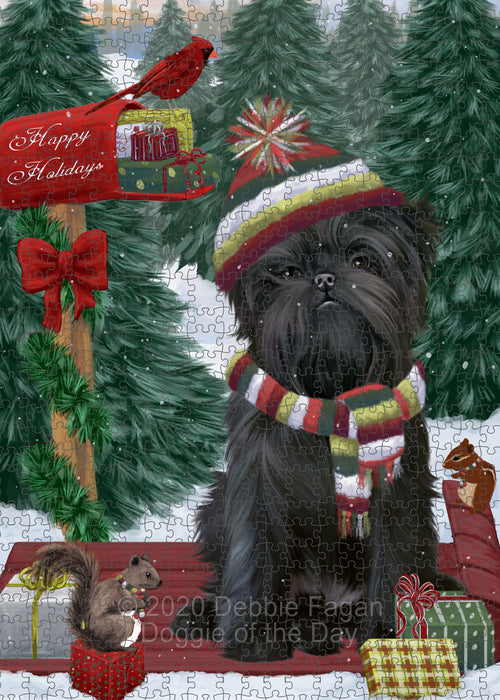 Christmas Woodland Sled Affenpinscher Dog Portrait Jigsaw Puzzle for Adults Animal Interlocking Puzzle Game Unique Gift for Dog Lover's with Metal Tin Box PZL821