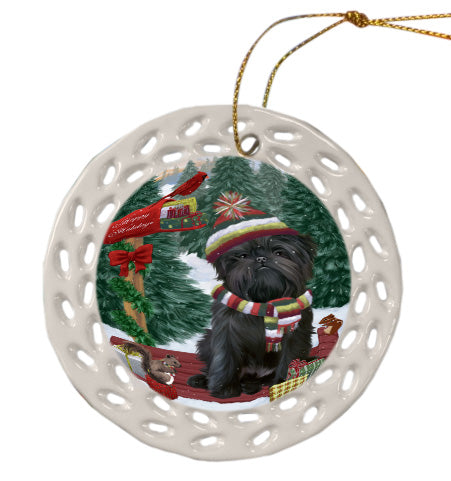 Christmas Woodland Sled Affenpinscher Dog Doily Ornament DPOR58996