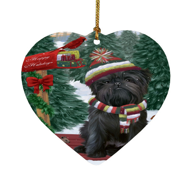 Christmas Woodland Sled Affenpinscher Dog Heart Christmas Ornament HPORA59360